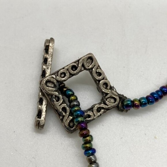 Renaissance Beaded Choker 13" Necklace Iridescent Seed Beads Red Rectangle - Picture 6 of 7